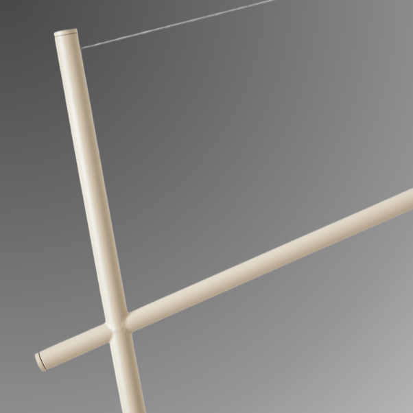 Detailed shot of Quetin's iron body. Highlighted is its geometric and angular frame. Pictured against a greyscale background.