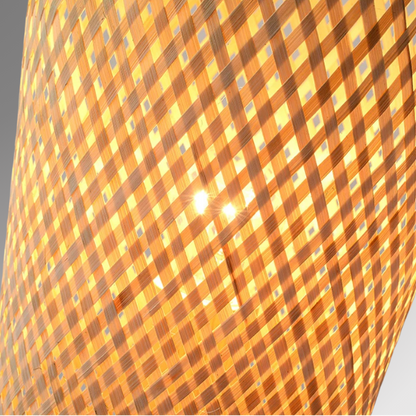 Solace details, showing light being diffused through its wicker shade. 