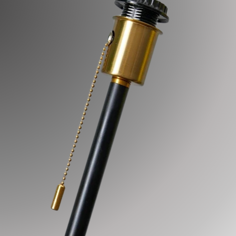Close-up of Ansel, showing its black neck and  gold accented pull switch.